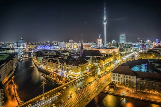 View over the River Spree to Nikolaiviertel and Alexanderplatz
